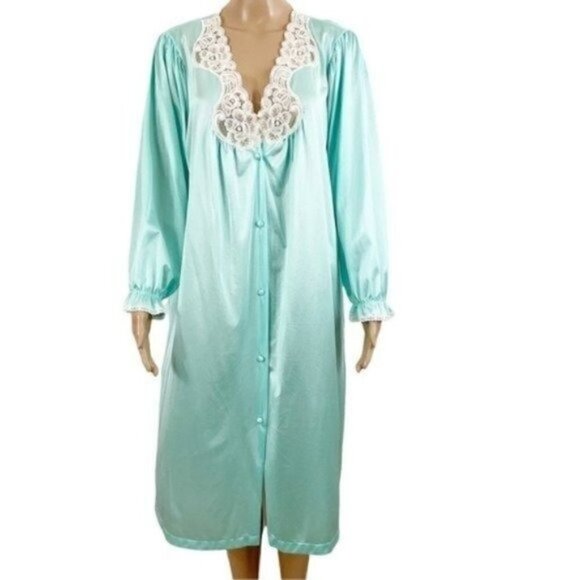 Vintage Vanity Fair lace nightgown robe long sleeve button down pajamas sz large - Picture 1 of 10